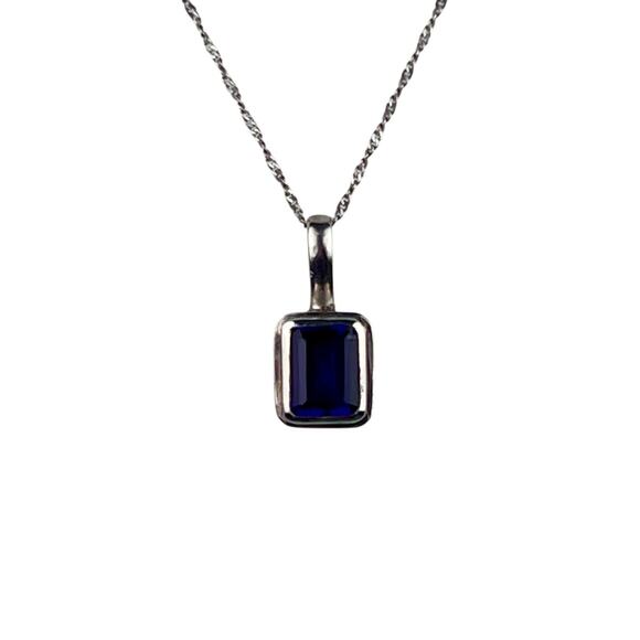 Sterling Silver Necklace 17.5" Chain Small Faceted Amethyst Pendant - Picture 1 of 11